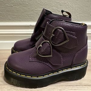 Dr Martens Devon Heart Blackcurrant Platform Leather Boot Size 5/ NWOB